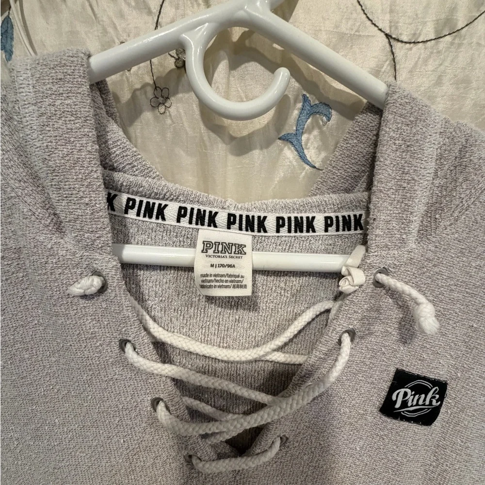 PINK Victoria's Secret Gray Lace-Up Hoodie - Picture 2 of 5